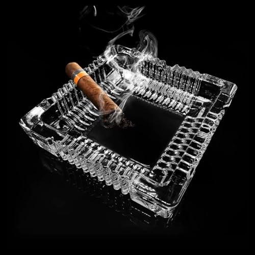 Image of NeWine Italian Premium Glass Ashtray | Tabletop Ash Tray for Indoor & Outdoor Use | Home Decor Ashtray | Hard Glass | BPA Free (Classic Square)