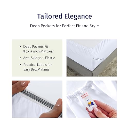California Design Den Certified 100% Egyptian Cotton Full Size Sheets Set - Lightweight & Crisp Percale Cotton Sheets Full with Deep Pockets, Cool & Durable Luxury Bedding Set - White
