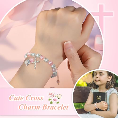Scinzene Armband für Mädchen - Elegantes Kommunion Geschenk, Erstkommunion Geschenke mit Kristallperlen und Anhänger, Personalisierbare Geschenkbox inklusive