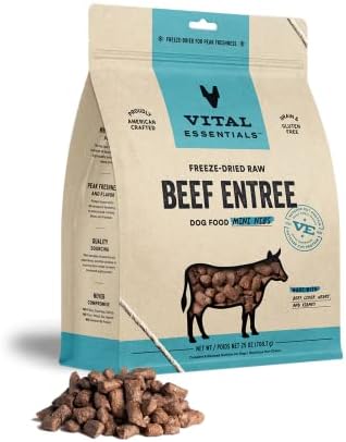Vital Essentials Freeze Dried Dog Food, Raw Beef Mini Nibs Entree 25 oz