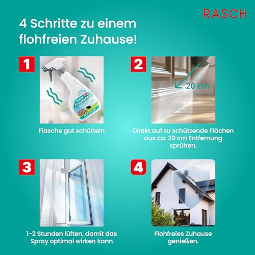 RASCH HOME DEFENDER® Flohspray für Wohnung & Möbel [500ML] - Anti Floh Spray zur Flohbekämpfung - Flohabwehrspray - Flohvernichter - Flohspraymittel gegen Flöhe - Fleespray - Antiflohspray