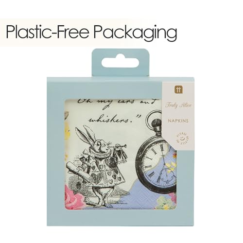 20 X Alice in Wonderland Disposable Napkins Mad Hatter Afternoon Tea Party Serviettes for Table Decorations Onederland Birthday, Mother’s Day Baby Shower, Decoupage