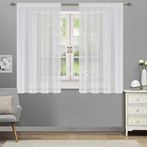 Top Ready-Made Voile Curtain Top Design Set of 2 Beautiful Living Room Kitchen Curtain with Ruffle Tape Transparent LB-PT-CN (145 x 160) - Image 2