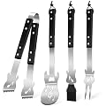 Jingmore 4 Pcs Guitar Gifts for Dad Men Father's Day Grill BBQ Guitar Gift Spatula Tong Fork Heavy Duty Stainless Steel Barbecue Utensils Grilling Accessories Set for Music Lover Enthusiast Birthday