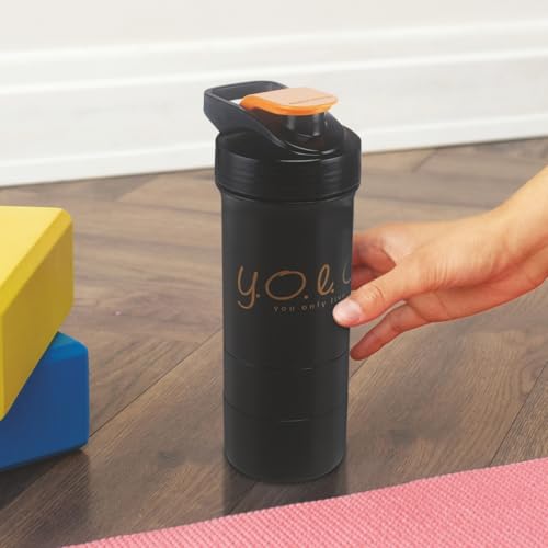 Image of Nayasa Plastic Cross Fit Gym Shaker Bottle | 630ml | BPA-Free Shaker with 2 Storage Compartments | Leakproof Gym Bottle for Protein Shakes | Sports & Fitness Shaker for Men & Women | Black