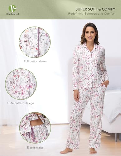 Image of Pajamas Set for Women Soft Knit Button Down Sleepwear 2 Piece Breathable Viscose from Bamboo Pjs S-XXL