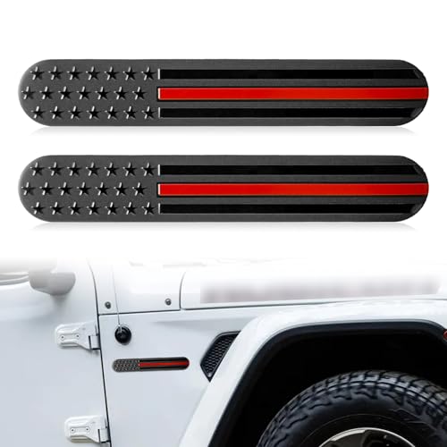 Image of 2 Pcs USA American Metal Flag Auto Fender Emblem 3D US Car Decals USA Black Metal Patriotic Badges for Auto SUV Truck Motorcycle Bumper Window Fender Accessories(Red)