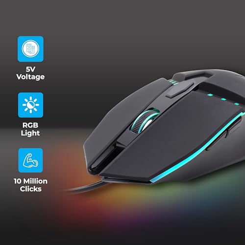 Image of Foxin Phantom GM 103 USB Wired Gaming Mouse with Upto 7200 DPI Gaming Sensor | 6 Buttons | Upto 10 Million Clicks | RGB Lighting | Ergonomic Design | 1.5m Cable (Black)