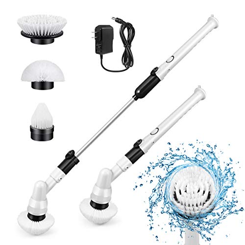 Electric Spin Scrubber, 360 Power Bathtub Scrubber, Cordless Bathroom Scrubber with 3 Cleaning Scrubber Brush Heads & 1 Extension Arm for Floor, Bathroom, Tub, Tile