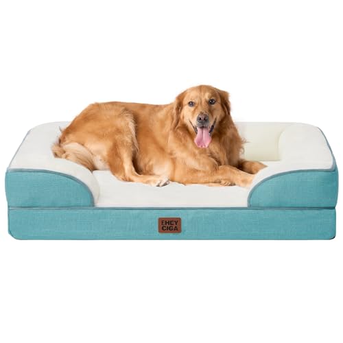 Image of EHEYCIGA Orthopedic Dog Beds for Extra Large Dogs, Waterproof Memory Foam XL Pet Bed with Sides, Non-Slip Bottom and Egg-Crate Foam Big Dog Couch Bed with Washable Removable Cover, Turquoise Blue
