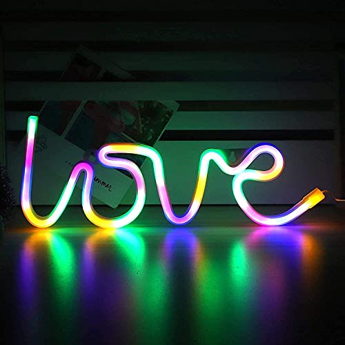 Image of Love Neon Sign LED Lights USB and Battery Powered for Bedroom Wall Decor Light, Kids Room Decor,Girls, Living Room, Home Decoration, Partys Light (Love Neon Multi)