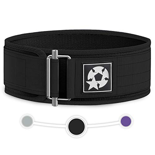 5 STARS UNITED Weight Lifting Belt for Back Support - for Powerlifting, Weightlifting, Gym, Workout - 100% Nylon, 4 Inch - for Men and Women - M - Black