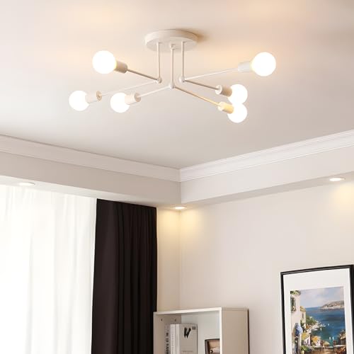 Lustre industriel blanc 6 douilles E27 au design épuré - 6