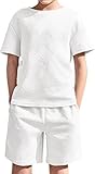 Haloumoning Ensemble de vêtements d'été pour garçon - Couleur unie - T-shirt à manches cou...