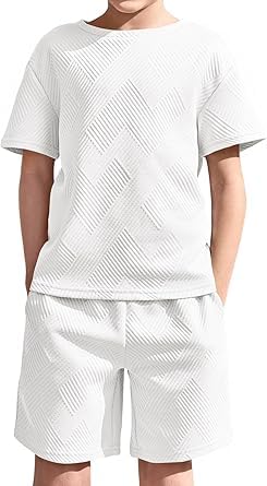Haloumoning Ensemble de vêtements d'été pour garçon - Couleur unie - T-shirt à manches courtes avec short élastique - Ensemble de vêtements...