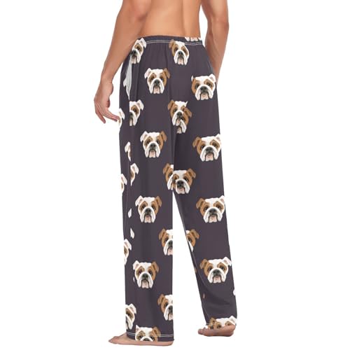 ZZKKO Dog Breed Bulldog Head Mens PJ Pants 100% Cotton Soft Men's Pajama Bottoms Lounge Sleepwear Pants for men With Pockets Drawstring M4