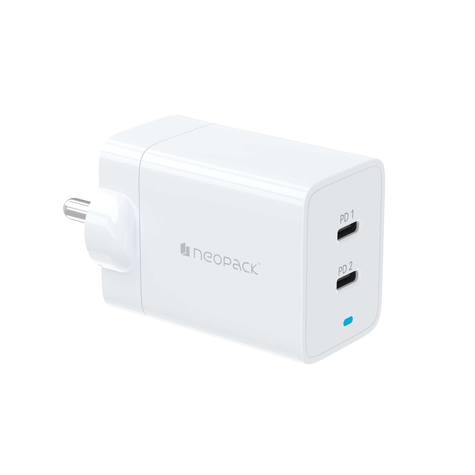 Neopack Power Cube 45W Dual Port USB-C PD Charger with USB-C to C 60W 1.5M Cable for iPhone, iPad, Macbooks and All Other Type-C Enabled Devices (White)