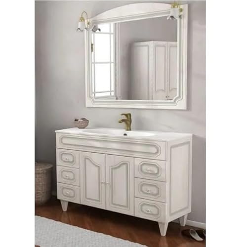 Bagno Italia Arredo Bagno 120cm mobile arte povera bianco decapè con specchio Mobili lavandino in ceramica I
