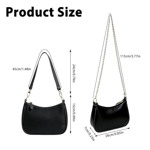 Veebmys Sac à Main Bandoulière Femme, Petit Sac Hobo en Cuir PU, Pochette Élégante, Sacs de Soirée Tendance, avec 2 Sangles Amovibles, Idéal pour Usage Quotidien et Réunions (Noir) – vue 2