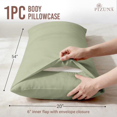 Image of Pizuna 100% Cotton Long Body Pillow Case 400 Thread Count Light Sage