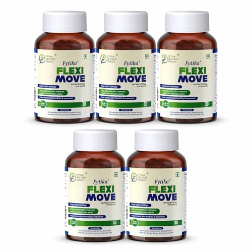 Image of Fytika Flexi Move Joint Support Supplement Pack of 5 150 Tablets | Glucosamine, Rosehip, Boswellia Serrata Tablets for Joint Comfort, Flexibility & Mobility | Pain Relief Tables for Men & Women