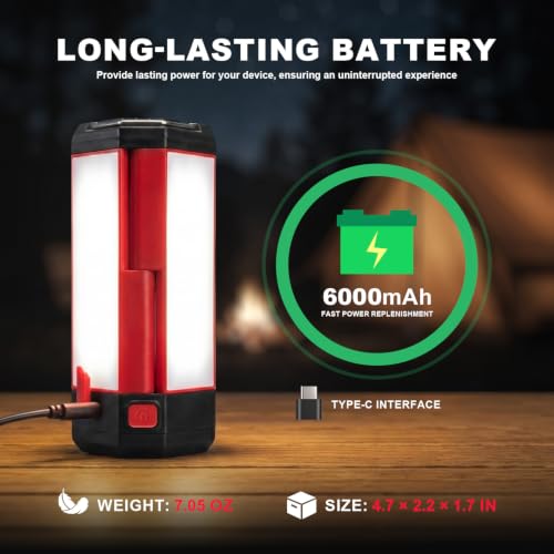 Linterna de Camping Recargable Portátil Hoxutym 1200LM LED Luz de Camping con Diseño COB Plegable 300°, Batería 6000mAh USB-C Luz de Trabajo Magnética con Gancho para Emergencias miniatura 5