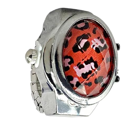 Digital Ring Watch - Vintage Gem Finger Ring Watches, Retro Gemstone Mini Watch, Leopard Print Rings Watches, Lightweight Open R