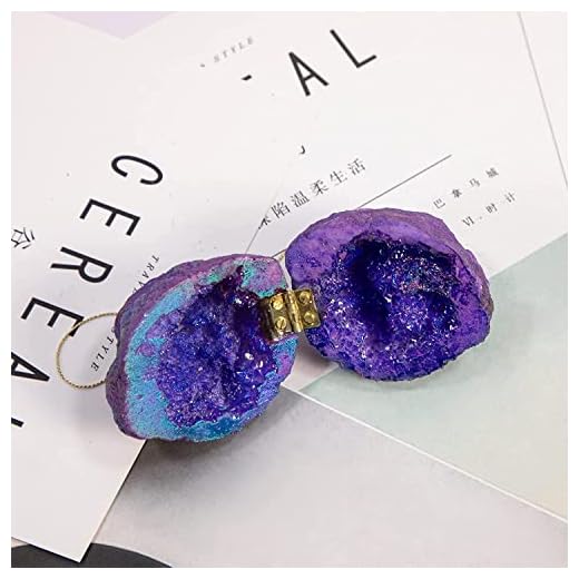 Crystal Geode Ring Box, 100% Natural Crystal Cluster, Titanium Coated Quartz Ring Holder for Proposal, Engagement, Wedding, Keepsake, Agate, Quartz, Ring Holder (Purple)