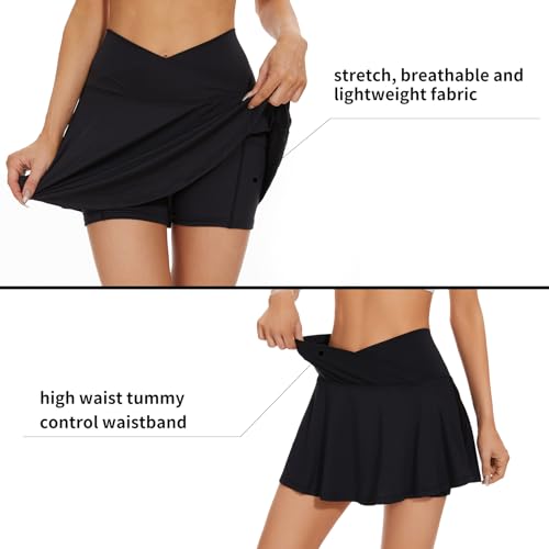 bpbtti Women's 1 or 2 Pack Crossover Tennis Skirt with Pockets High Waisted Pleated Golf Skorts Built-in Shorts for 20254