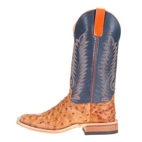 Anderson Bean Mens Brandy Bruchiato Full Quill Ostrich 13in Burnished Navy Calf Top Boots Brandy Bruchiato3
