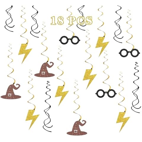 Maicaiffe Magic Theme Wizard Hanging Swirl Decorations - Glitter 18 Pcs Boy Birthday Party Supplies - Boys Girls Birthday Streamers - Halloween Party Foil Swirls Ceiling Decorations Cover
