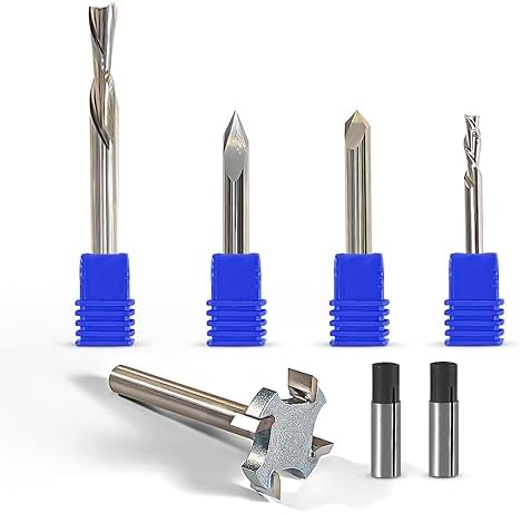 IDC Woodcraft Essential CNC Router BITS Starter Set - Top 5 Must-Have Bits for CNC Woodworking Projects – Solid Carbide CNC Bits for 1/4" Shank Routers - Bonus Files Included