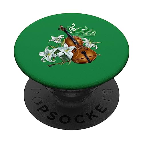 Illustration Florale pour Violon avec lys Blancs et Notes de Musique PopSockets PopGrip Adhésif