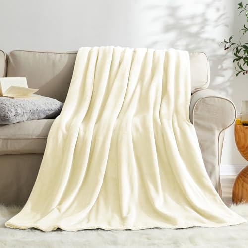 KMUSET Cream Fleece Blanket for Couch - Lightweight Super Soft Cozy Luxury Bed Blanket Microfiber 50 x 60 inches