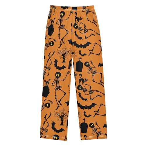 Boys' Pants Halloween Skeleton Bat Cat Long Bottoms Jogger Pants Elastic Waist Trousers with Pockets S-XL