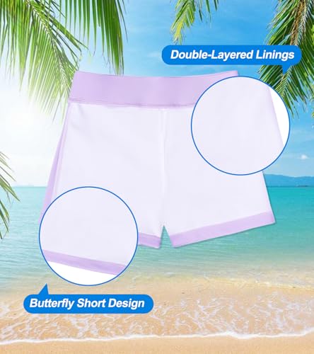 Image of Girls Rashguard Set Flowy Skirt with Butterfly Short Print Short Sleeve Shirt Non-See Through Swimsuit 3-12 Years