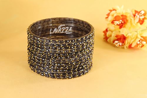 Image of LAVAZZA Raindrop Glass Bangles Set For Women & Girls with Zircon Diamond Stone & Beads | Trendy Transparent Crystal Glass Bangles | Fancy Kanch ki Chudi Set | Bangles for Wedding, Party- Set of 12