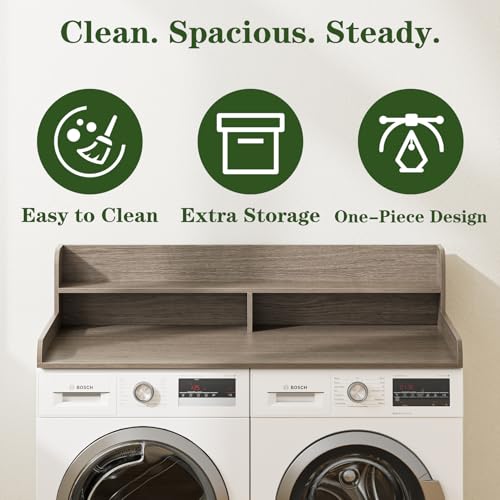 2-Tier Washer Dryer Countertop, Laundry Room Organization and Storage, 27.6" x 54" Wood Laundry Countertop for Washer and Dryer, Gray - Image 5