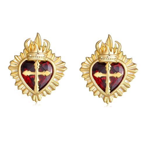Sacred Heart of Jesus Earrings 925 Sterling Silver Sacred Heart Earrings Jewelry for Women Catholic Jewelry for Women