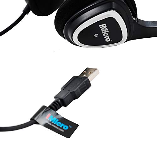 iMicro Im320 USB Headset with Adjustable Microphone Noise Cancelling, Wired Headphone for PC, Laptop,Black