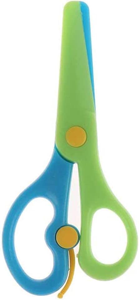 Tijeras de seguridad de plástico verde azulado, tijeras de entrenamiento para niños pequeños, entrenamiento preescolar de doble color para suministros de manualidades de corte de papel, herramientas