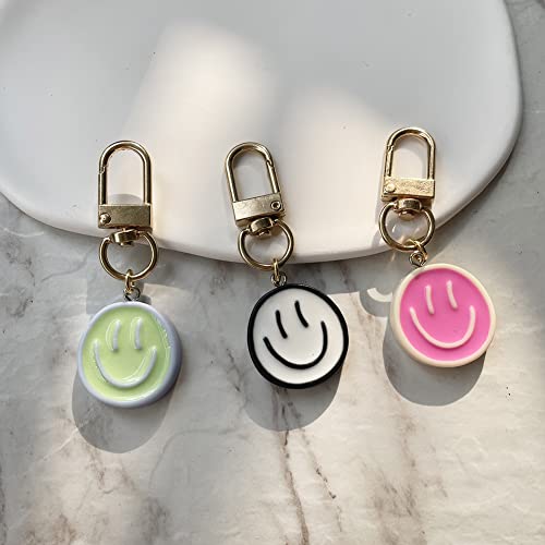 Swjewel Cute Keychain For Women 3Pcs Set Small White Pink Black Green Happy Smile Expression Car Keys Ring Accessories Clip Girl Handbag Purse Backpack Pendant Charms-Bwgf #TOP6
