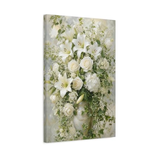 Tableau fleurs bouquet blanc pour illuminer un salon elegant 3cm
