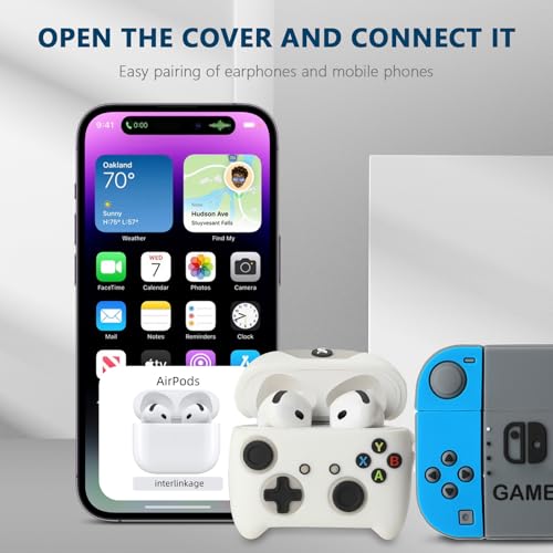 Image of [2Pack] Gedicht for Apple Airpods 4th Generation Case Cover(2024), Cute Cartoon Game Consoles Controller Soft Silicone Protective Cases for Airpods 4 Case with Keychain for Women Men，Blue+White