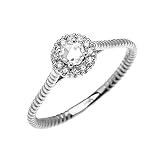  Anillo solitario de oro blanco de 14 quilates, diamante y topacio blanco