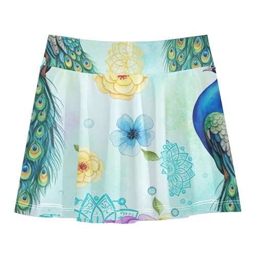Elegant Blue Green Peacock Ornate Athletic Shorts Girls Skorts Toddlers Tennis Skirts Uniform Butterfly Skirt 3t2