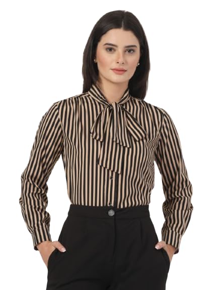 style quotient Women Beige Striper top with front tie-up-picture-20