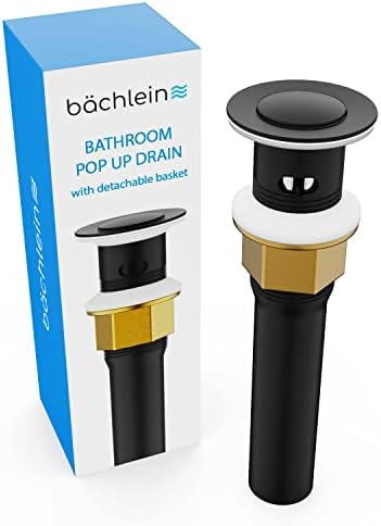 Bächlein Bathroom Sink Drain with Overflow - Matt Black Pop Up Drain incl. 3 extra Seals - German Brand
