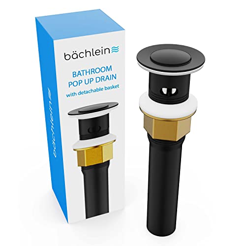 Bächlein Bathroom Sink Drain With Overflow - Matt Black Pop Up Drain Incl. 3 Extra Seals - German Brand #TOP3