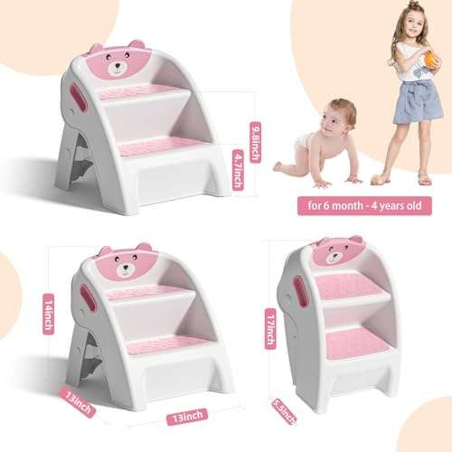 Folding Kids Step Stool for Bathroom and Potty Training,Anti-Slip, Anti-Tip A-Frame Design with 10-Second Setup-Potty 2 Step Stool for Toddlers - Image 6